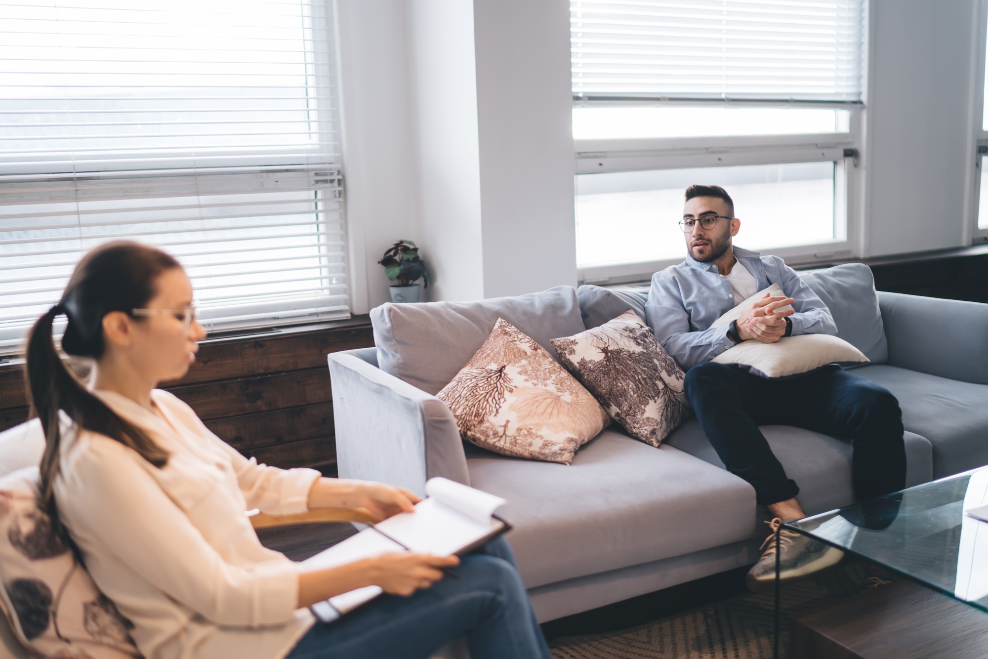 Therapist working with patient during psychology session